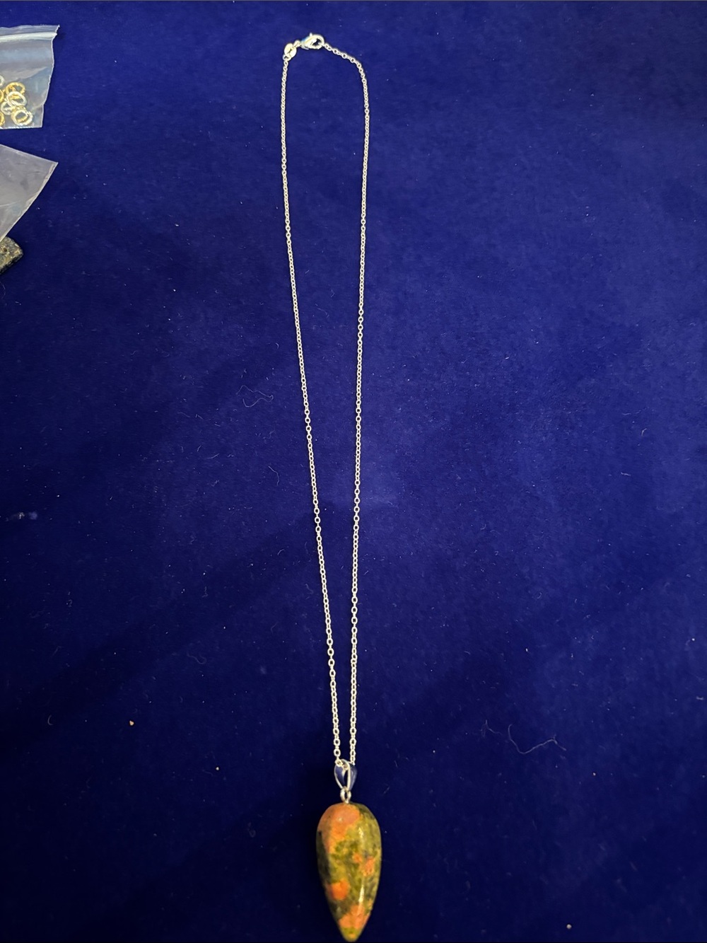 Genuine Natural Green Red Unakite Bullet Pendant on 22โ Sterling Silver Chain